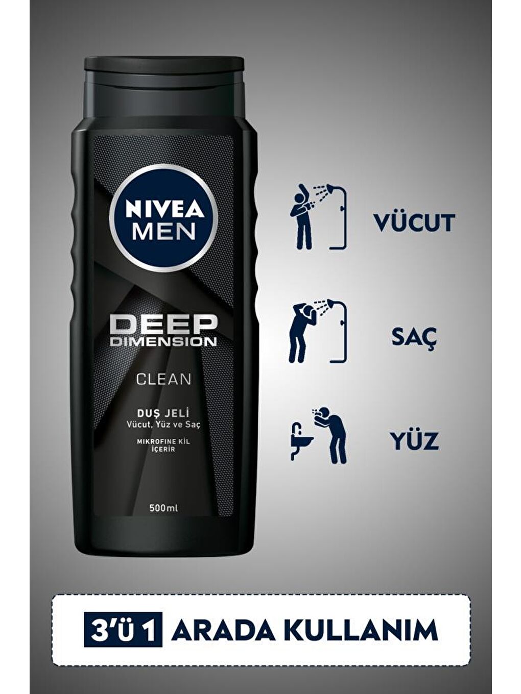 NIVEA Şeffaf Men Deep Dimension Duş Jeli 500 ml X6 Adet Saç Yüz Ve Vücut İçin - 4