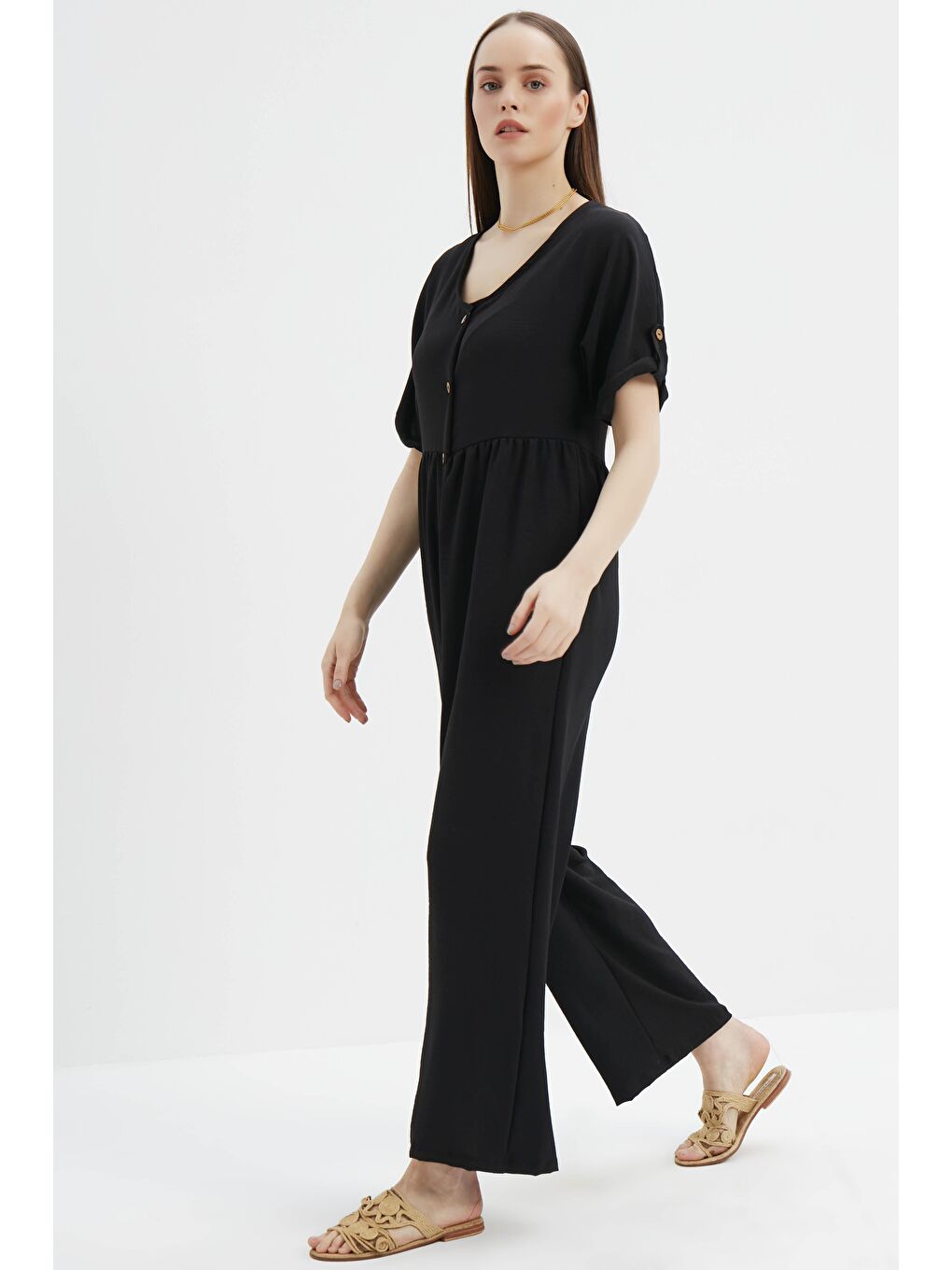 Kadın Siyah Ayrobin Tulum-1