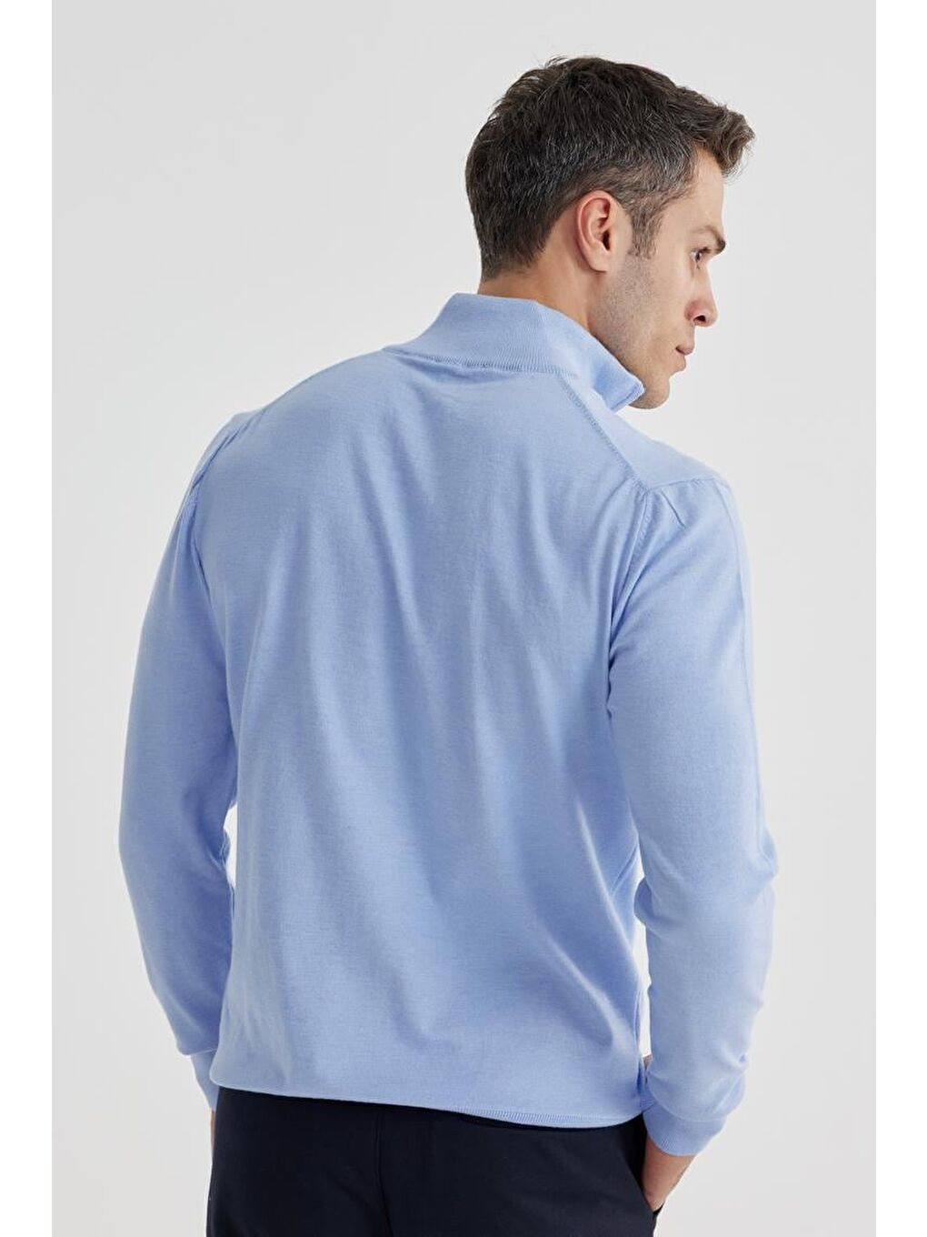 Mavi Slim Fit Fermuarlı Dik Yaka Triko Kazak-3