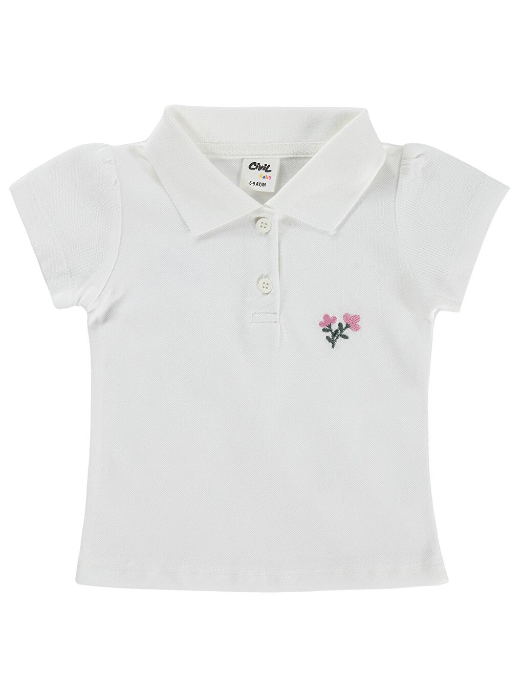 Baby Çiçek Nakışlı Basic 6-18 Ay Tişört - Ekru