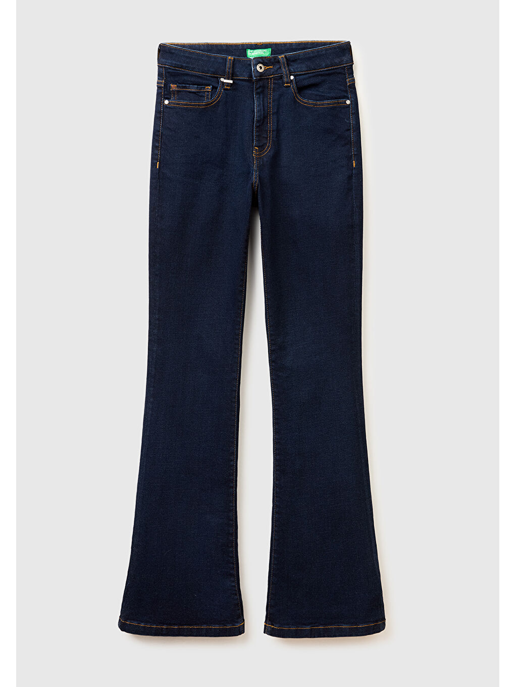 Kadın Koyu Mavi Pamuk Karışımlı Normal Bel İspanyol Paça Denim Pantolon