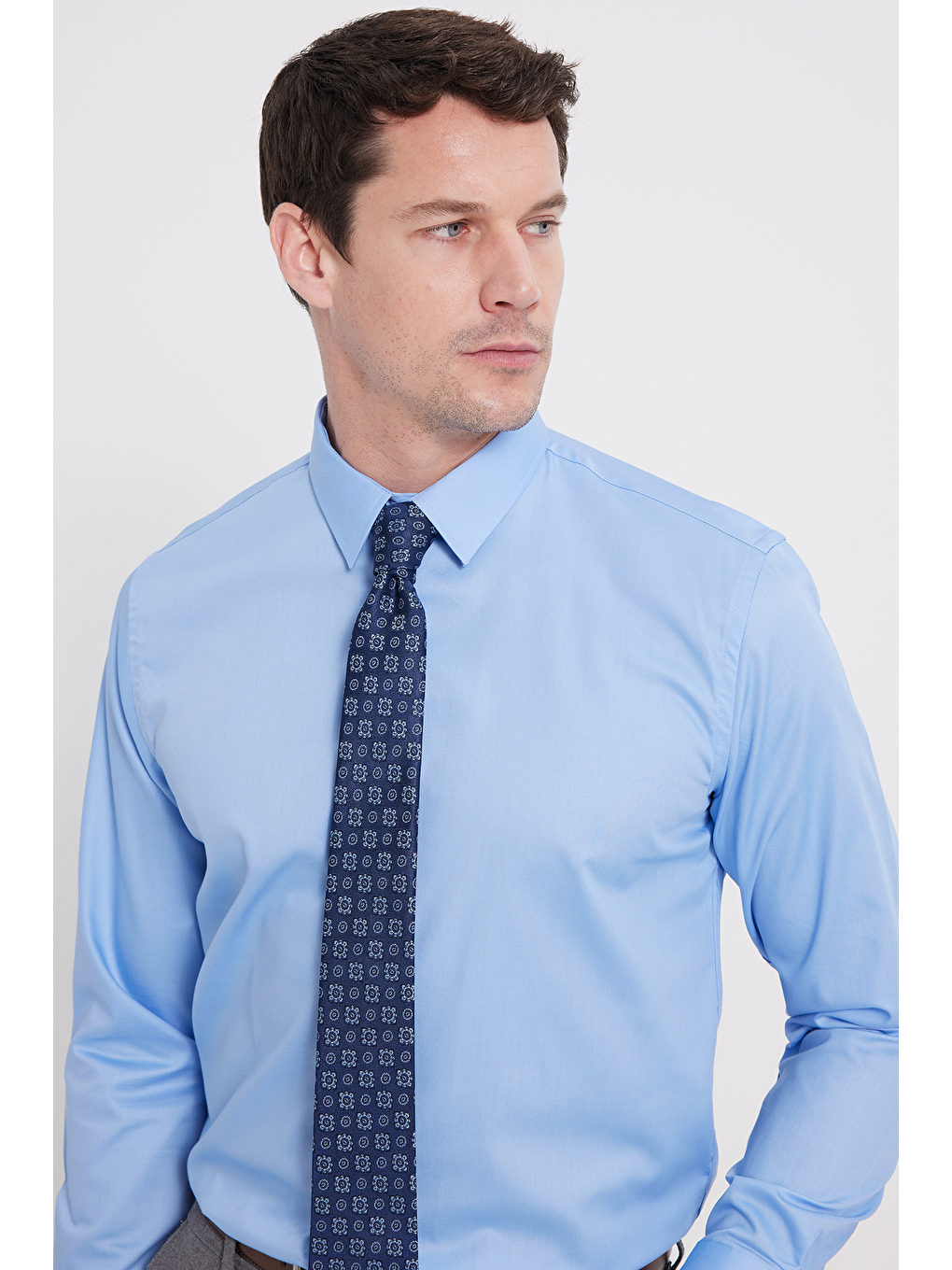 Erkek Slim Fit Non-Iron Pamuklu Doğa Dostu Ekoteks Belgeli Ütü Gerektirmez Açık Mavi Gömlek-2