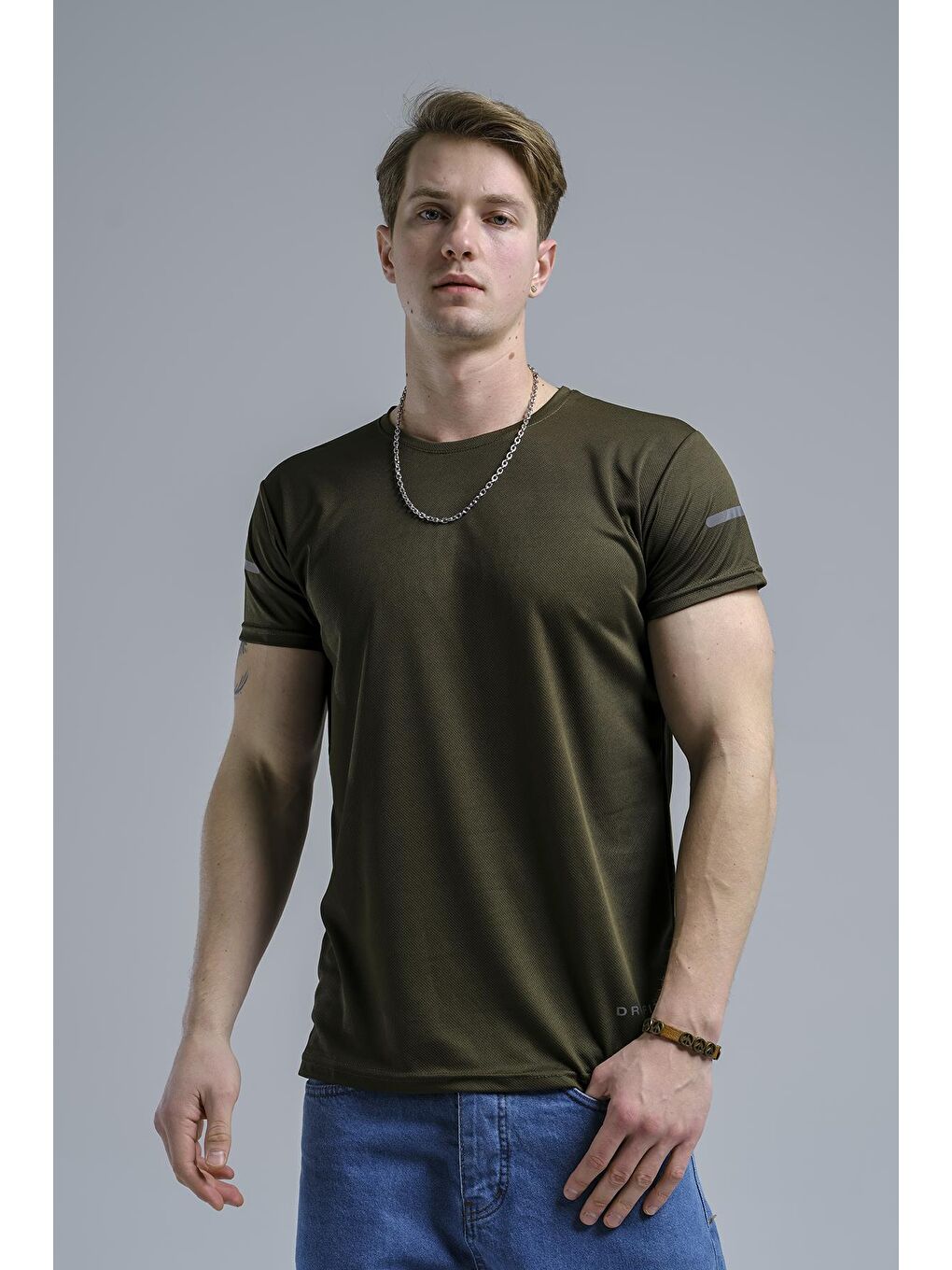 Oksit Haki Cappi Mikro Polyester Slim Fit Performans Antrenman Sporcu Erkek Tshirt