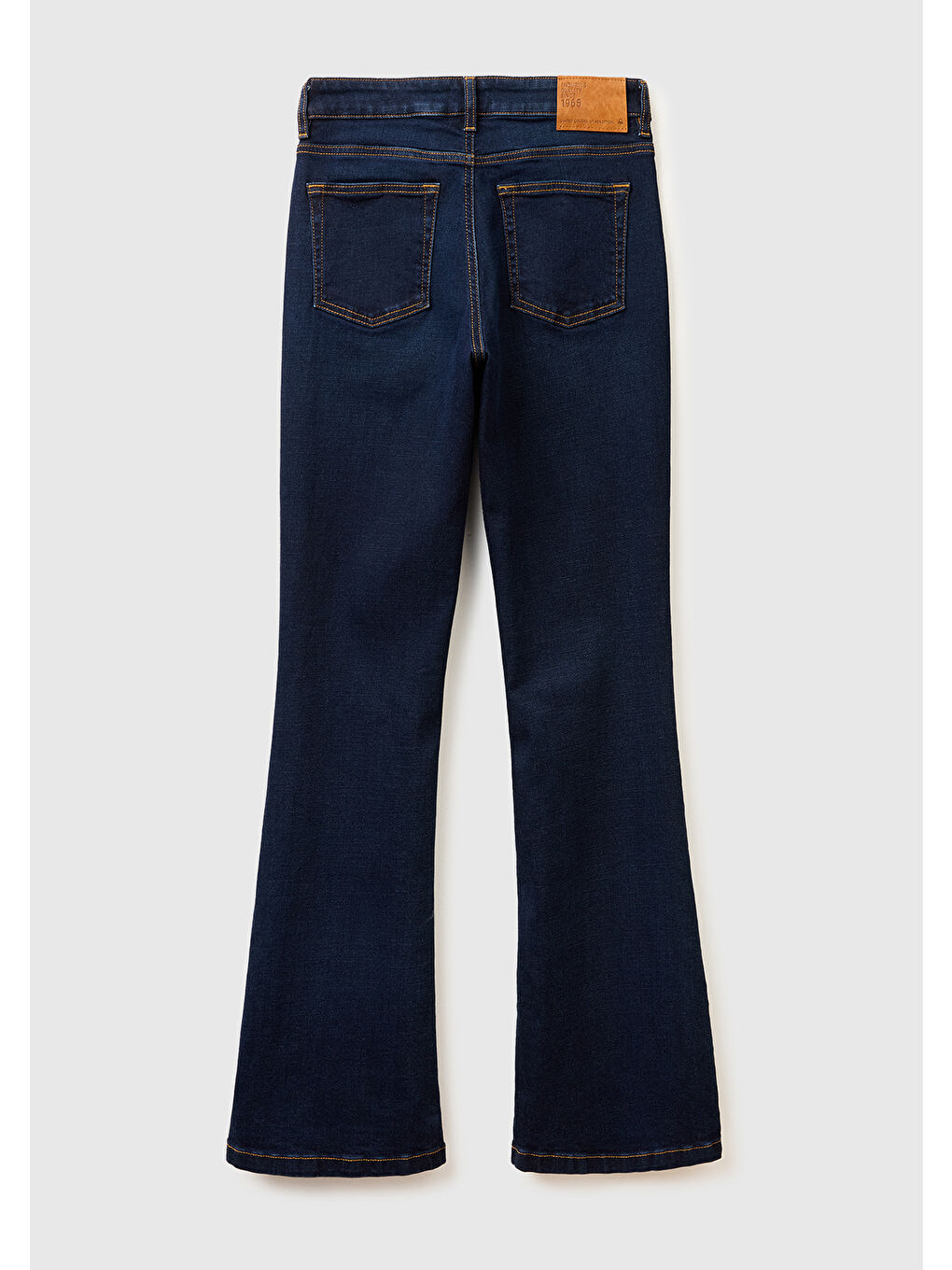 Kadın Koyu Mavi Pamuk Karışımlı Normal Bel İspanyol Paça Denim Pantolon-1