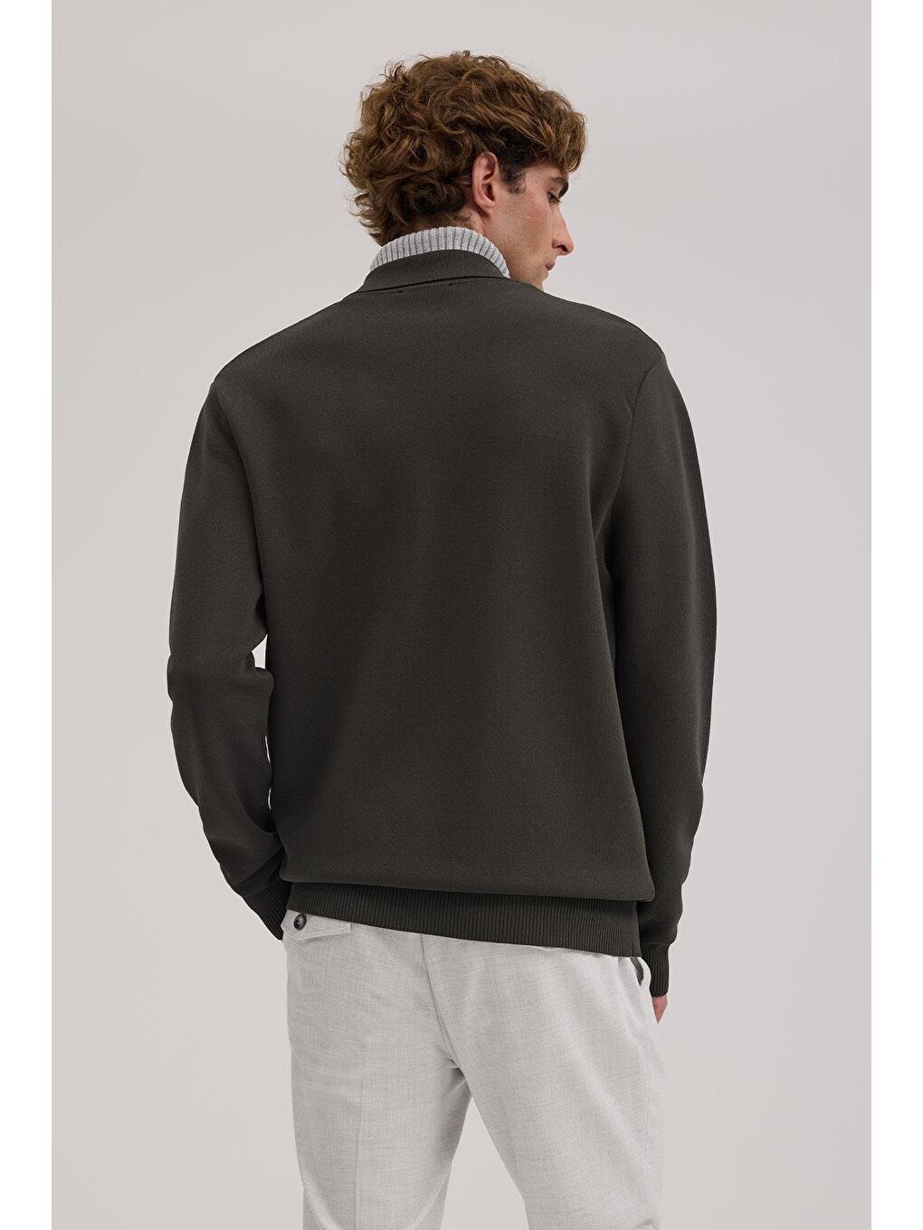 Haki Slim Fit Bebe Yaka Fermuarlı Cepli Rayon Triko Ceket-3