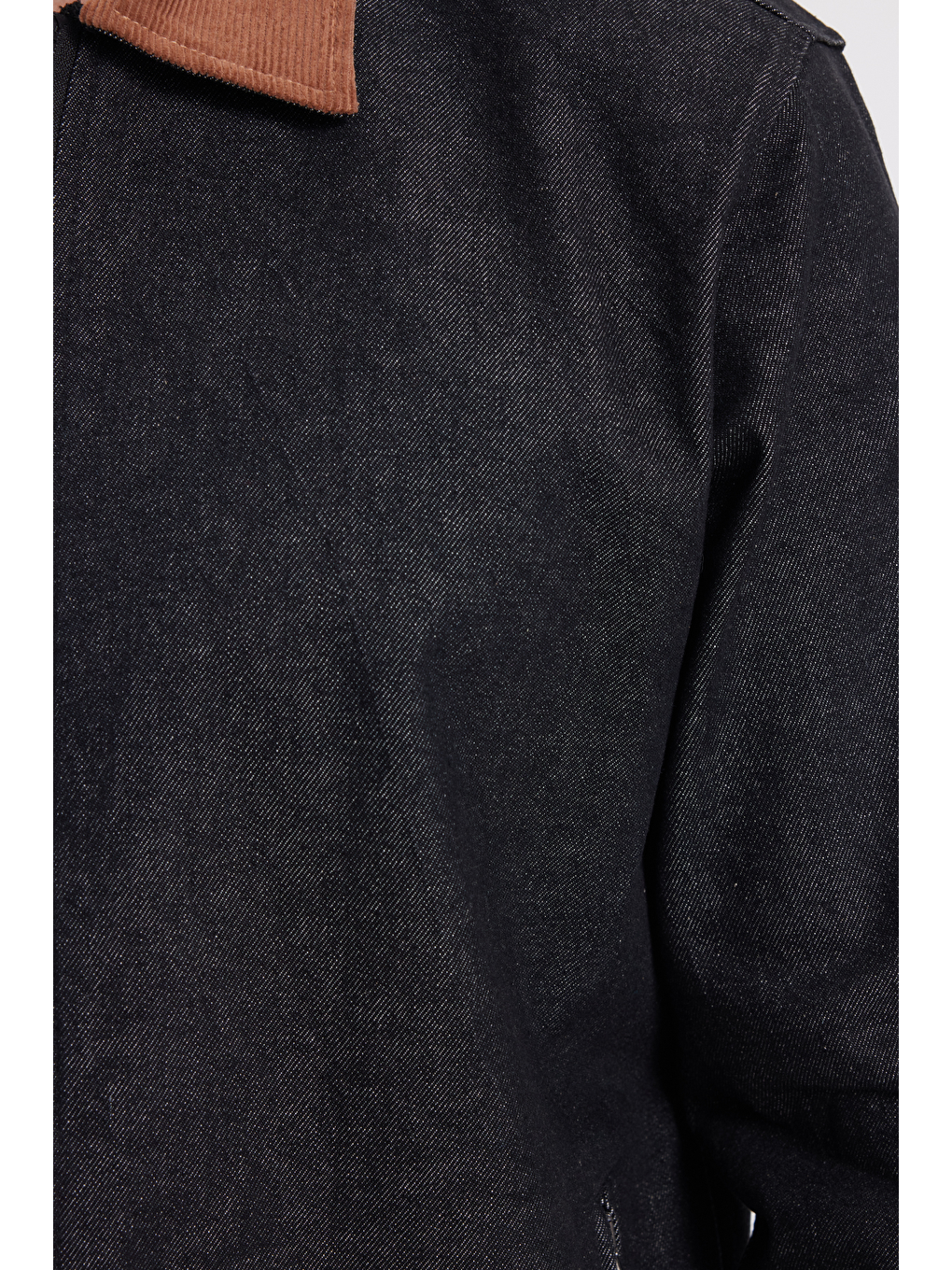 Erkek Regular Fit Rahat Kesim Kadife Yaka Fermuarlı Denim Siyah Ceket-4