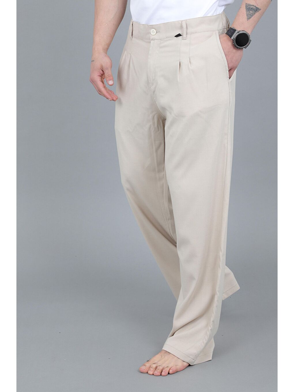 Ekru Baggy Kumaş Pantolon MM 603_0441-1
