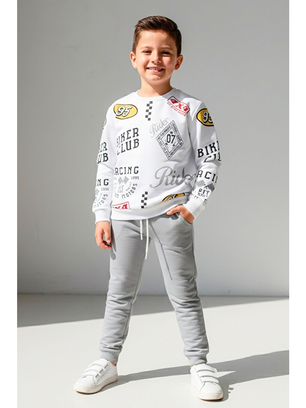 Erkek Çocuk Gri Baskılı İkili Takım - 27959-GRI