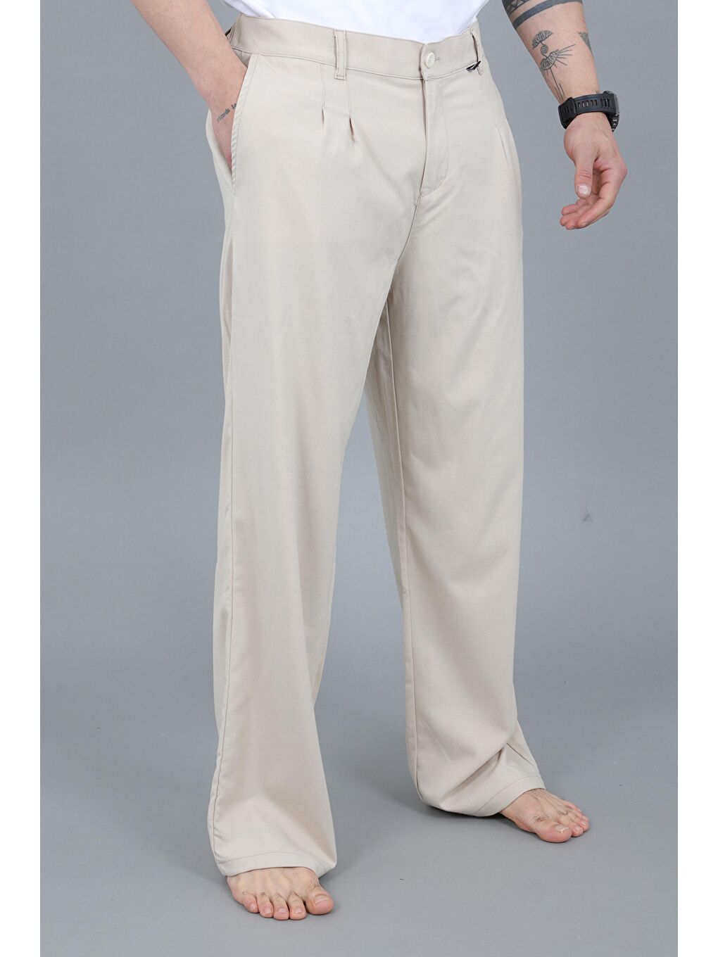 Ekru Baggy Kumaş Pantolon MM 603_0441-2