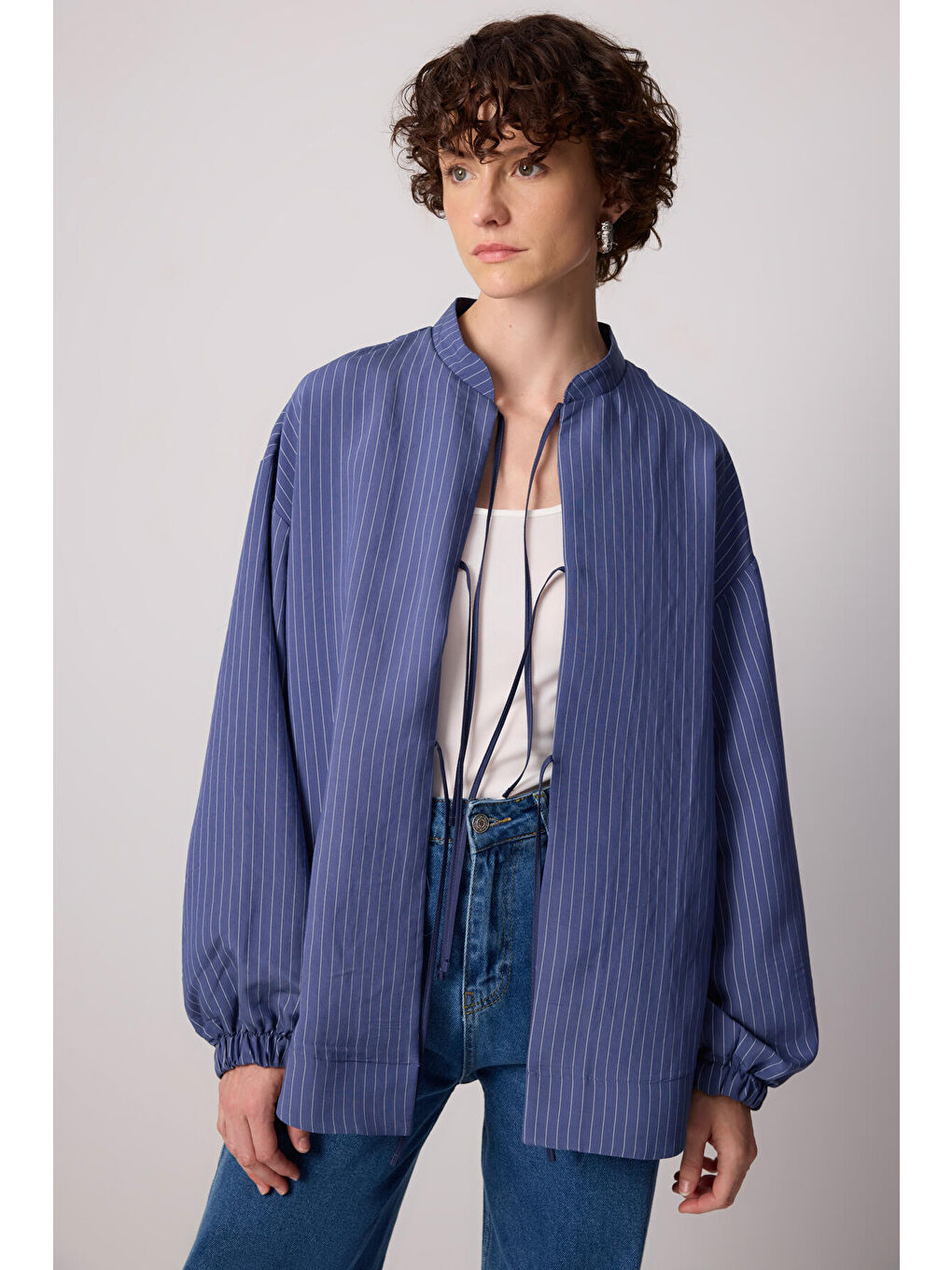 Lacivert Çizgili Bomber Ceket-2