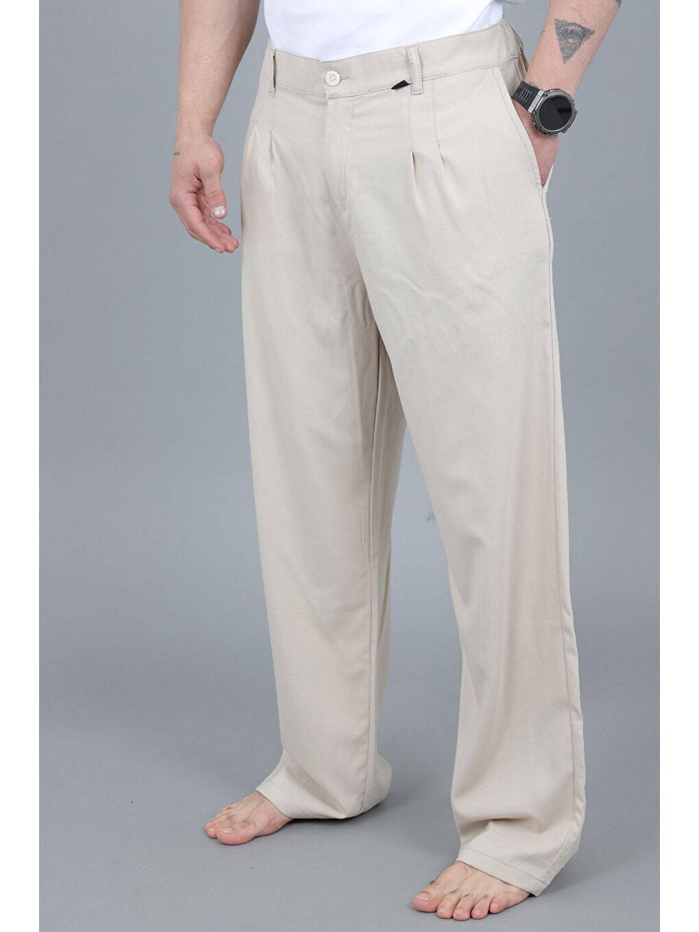 Ekru Baggy Kumaş Pantolon MM 603_0441-3