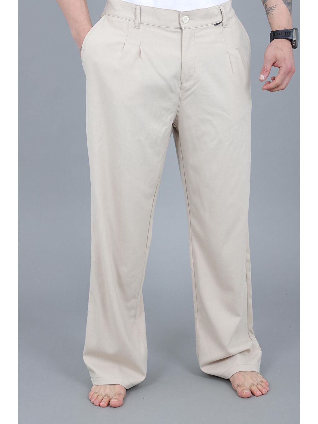 Ekru Baggy Kumaş Pantolon MM 603_0441-4