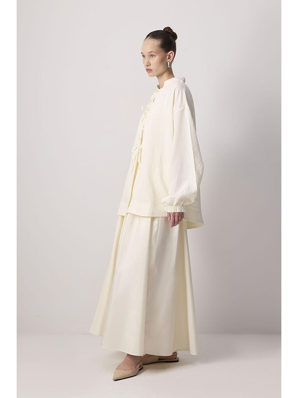 Ekru Çizgili Bomber Ceket-3