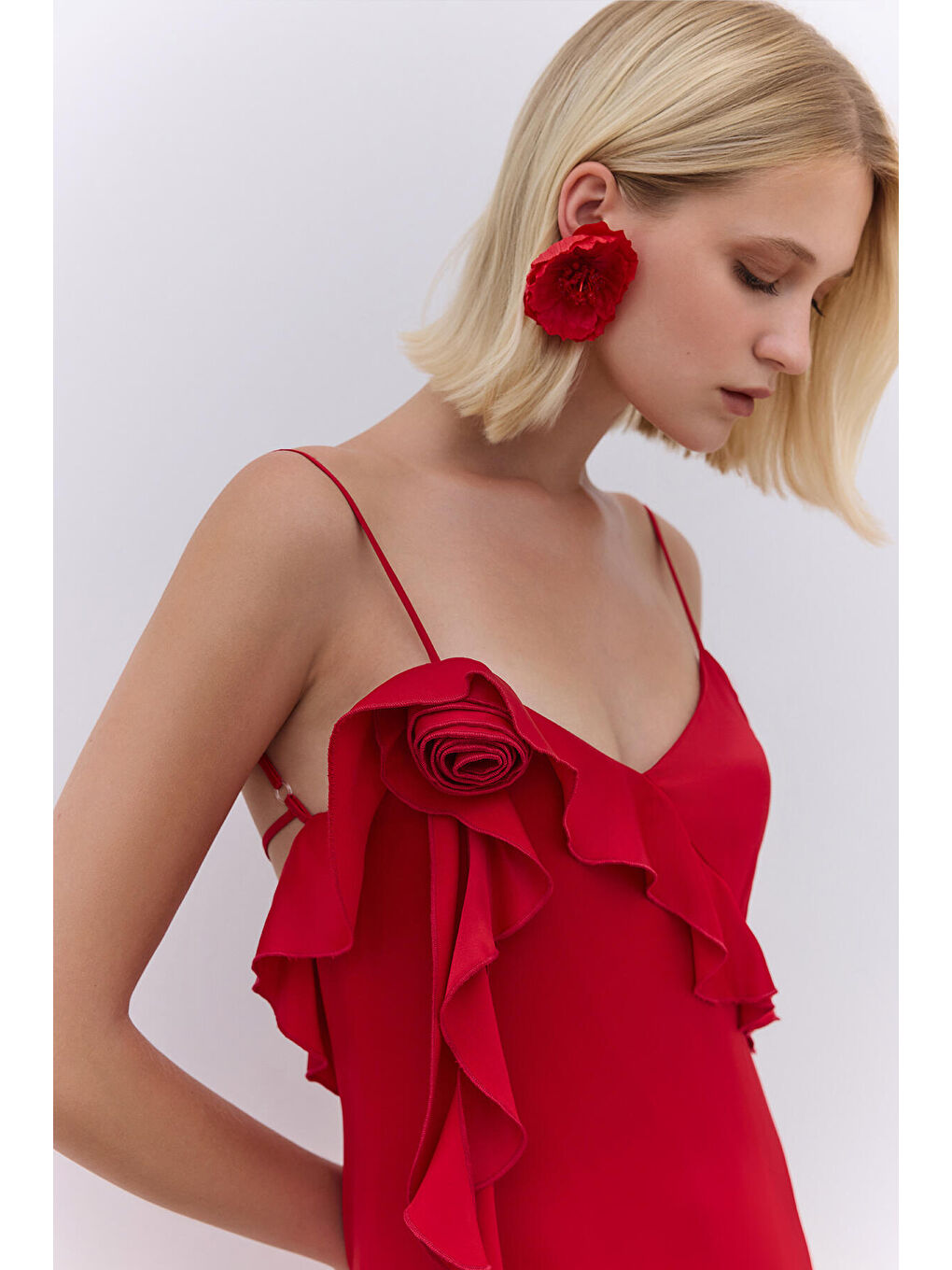 Rosalie Askılı Abiye Elbise Kırmızı-1