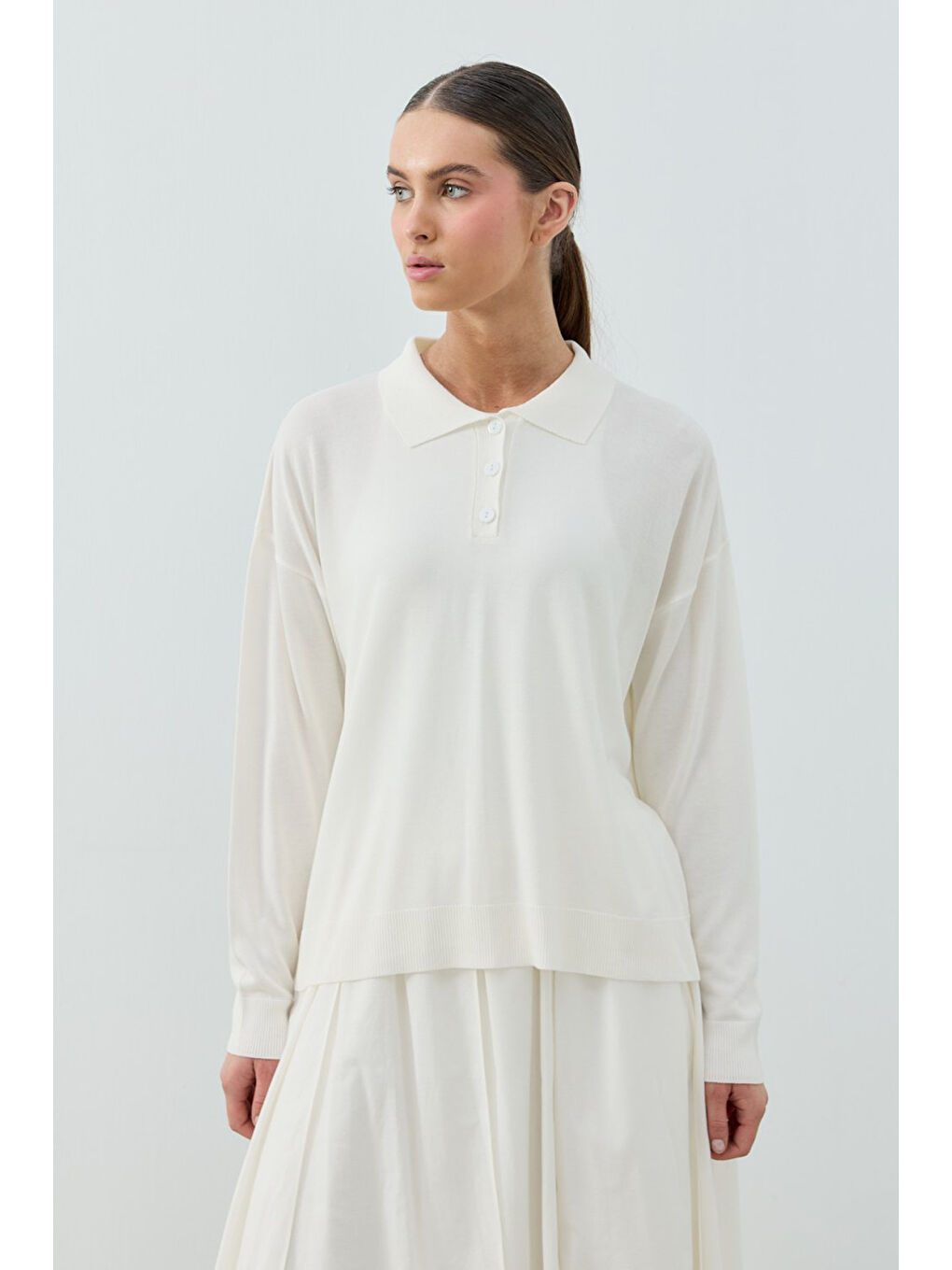 Merwish Polo Yaka Basic Triko Kazak 1790 Beyaz