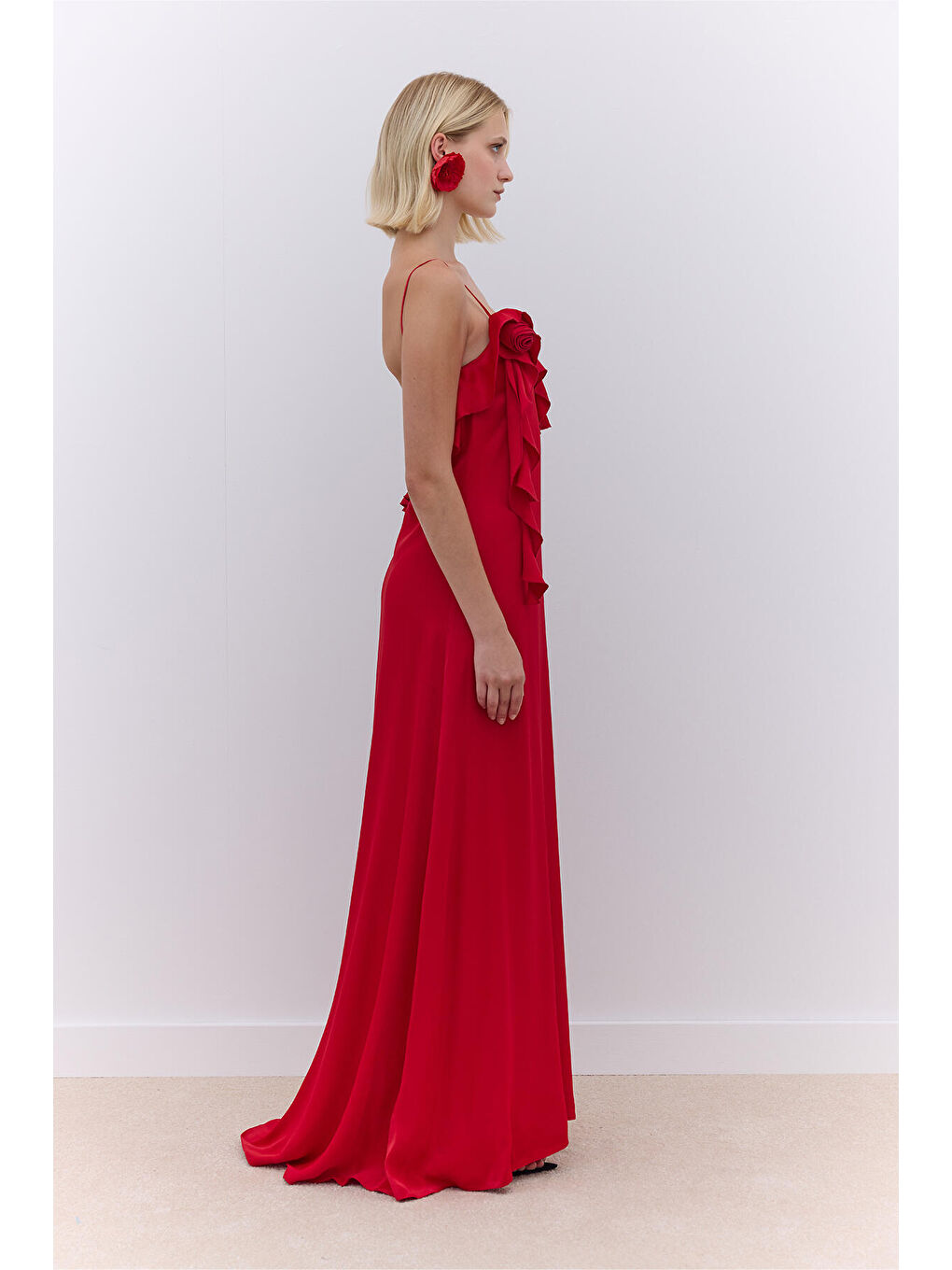 Rosalie Askılı Abiye Elbise Kırmızı-3