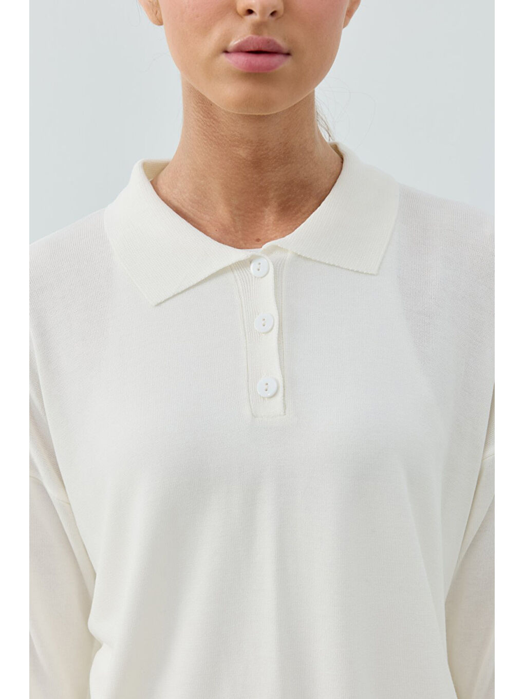 Merwish Polo Yaka Basic Triko Kazak 1790 Beyaz-1