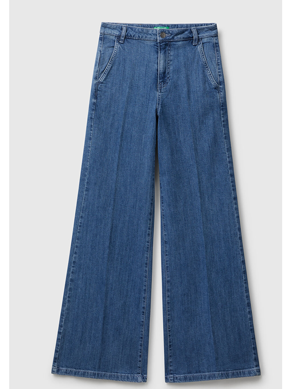 Kadın Açık Mavi Pamuk Karışımlı Cep Detaylı Geniş Paça Denim Pantolon-1