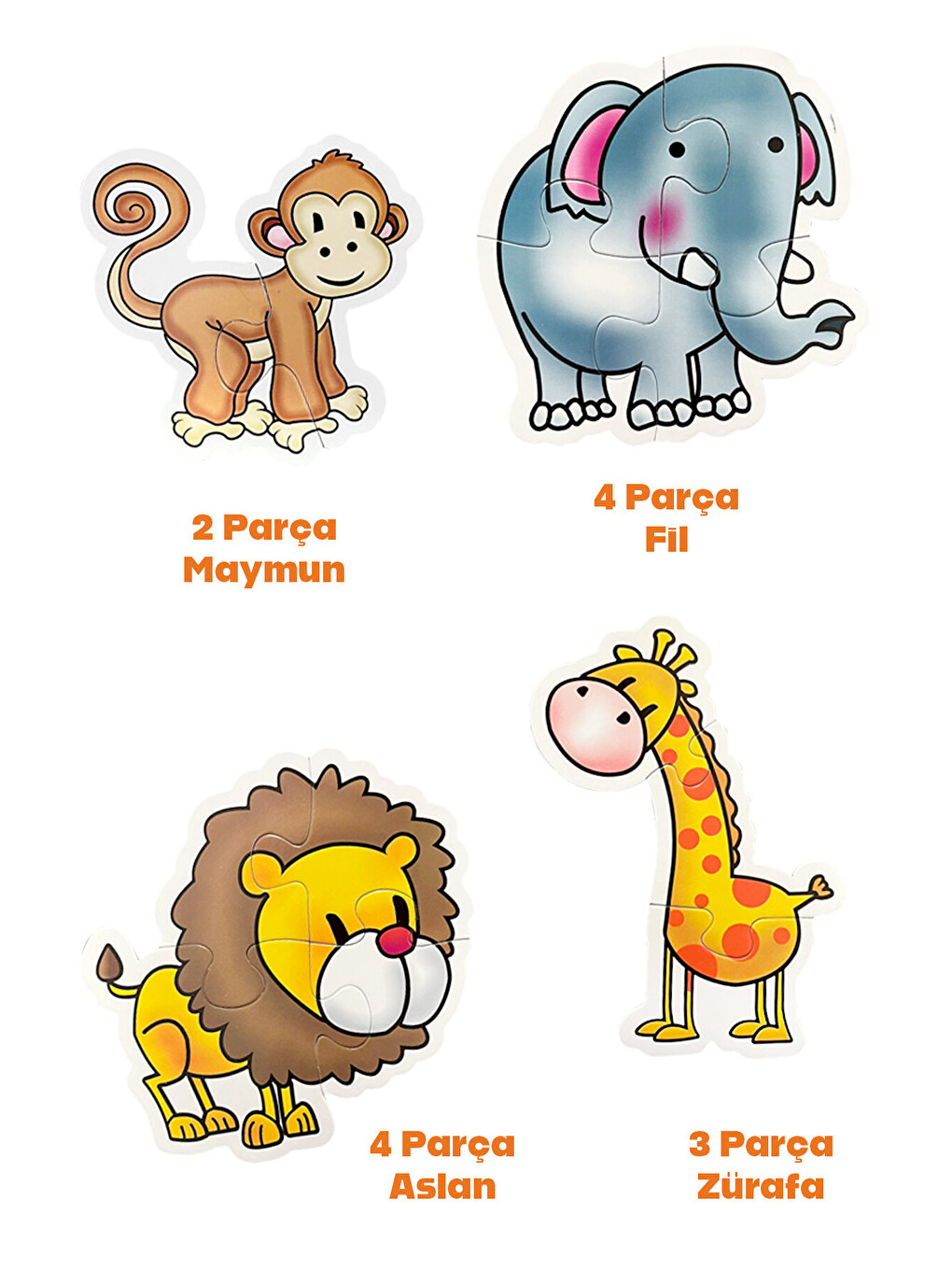 13 Parça Hayvan Figürlü Puzzle Seti - Aslan Fil Zürafa Maymun Şekilli 2-3 Yaş Eğitici Yapboz-1