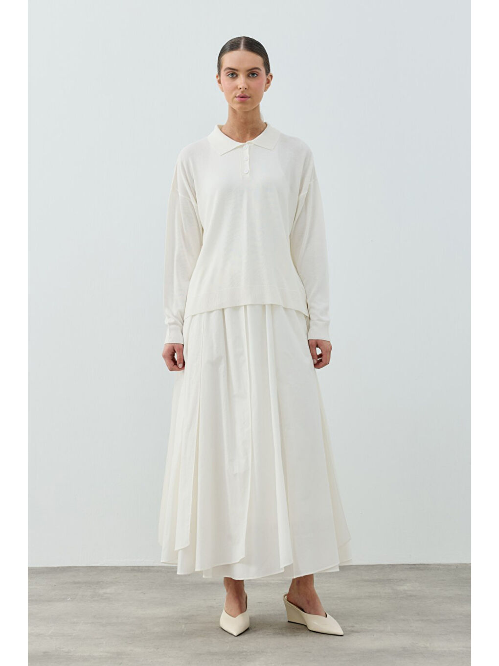 Merwish Polo Yaka Basic Triko Kazak 1790 Beyaz-4