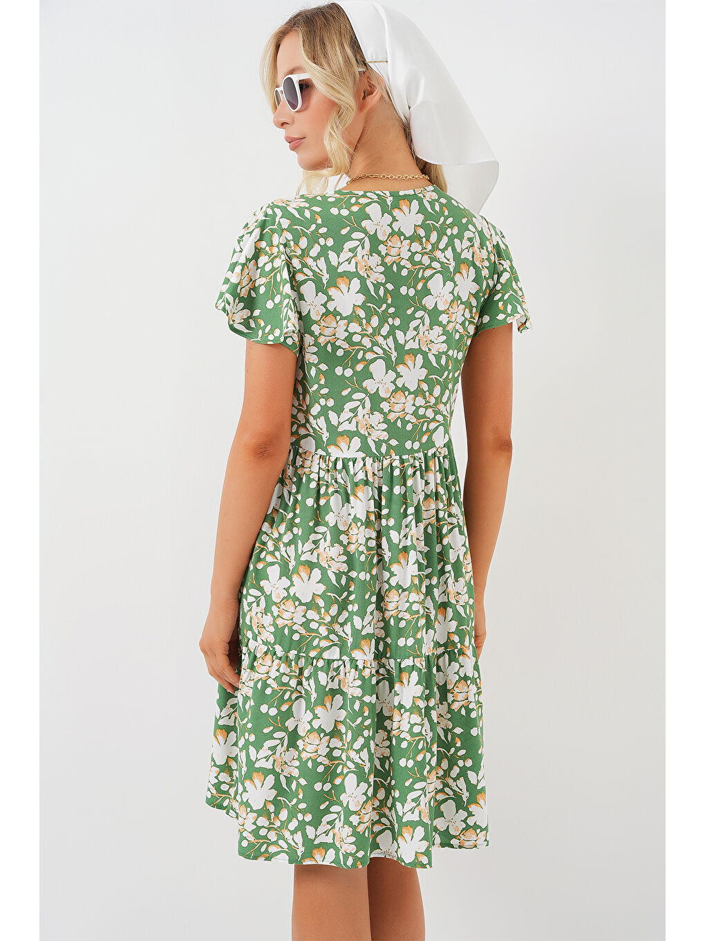 2352 V Yaka Kısa Elbise - M. Yeşil-5