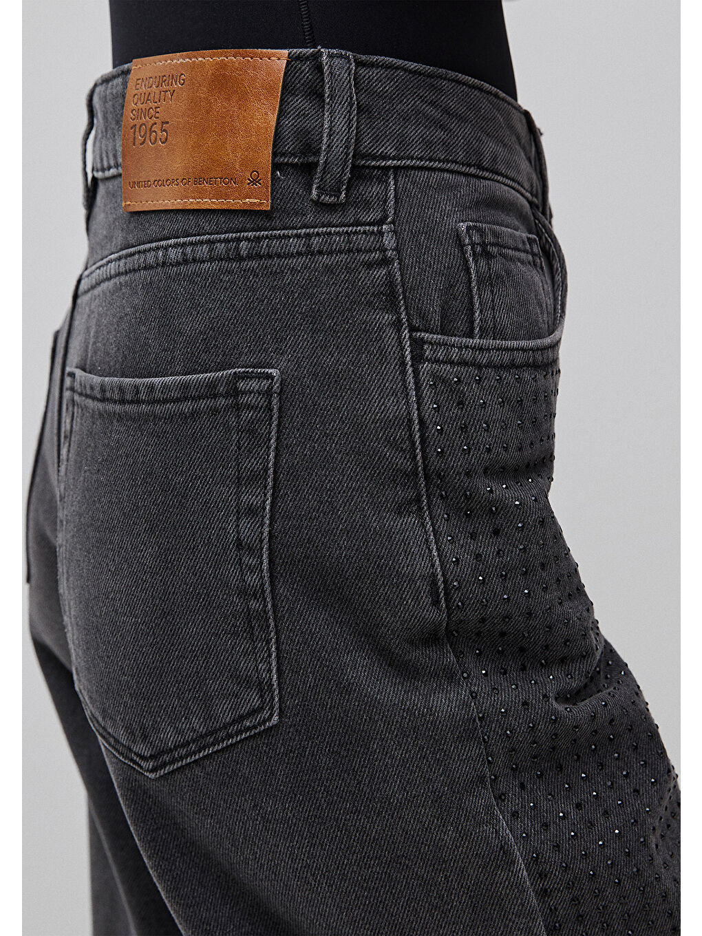 Kadın Siyah %100 Pamuk 5 Cepli Wide Fit Denim Pantolon-3