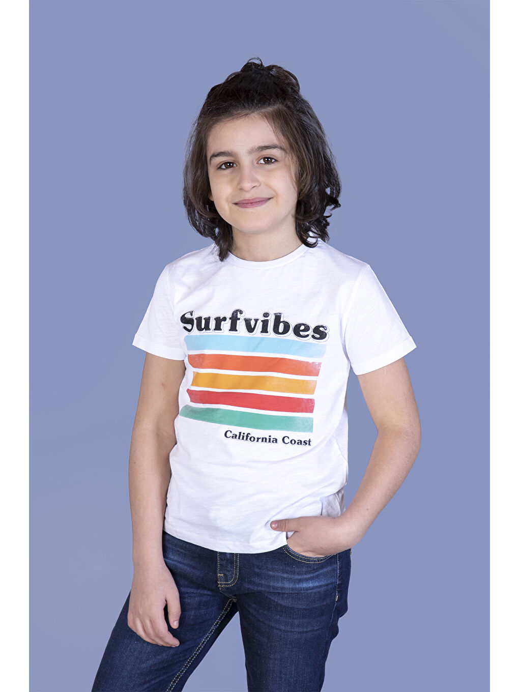 Toontoykids Beyaz Erkek Çocuk Surfvibes Baskılı Tişört