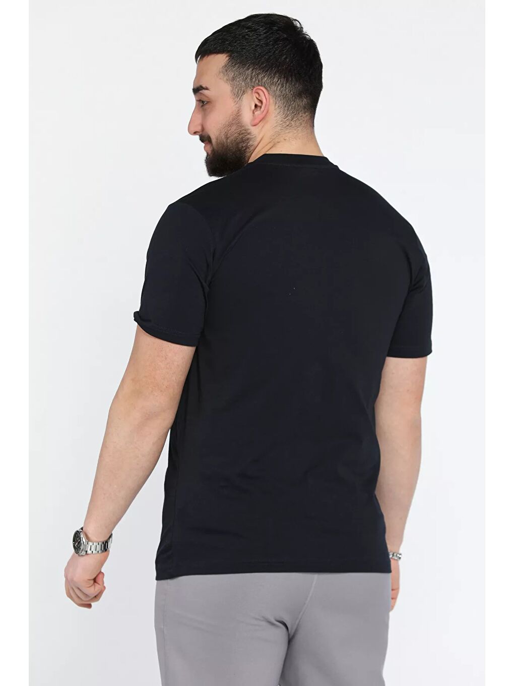 Lacivert Erkek Silikon Kabartma Yazı Baskılı Bisiklet Yaka Tişört-1