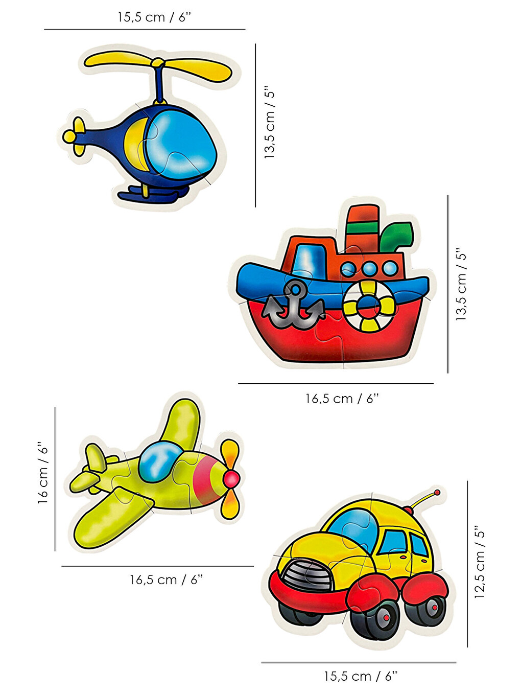 13 Parça Taşıt Figürlü Puzzle Seti - Araba Gemi Uçak Helikopter Şekilli 2-3 Yaş Eğitici Yapboz-3