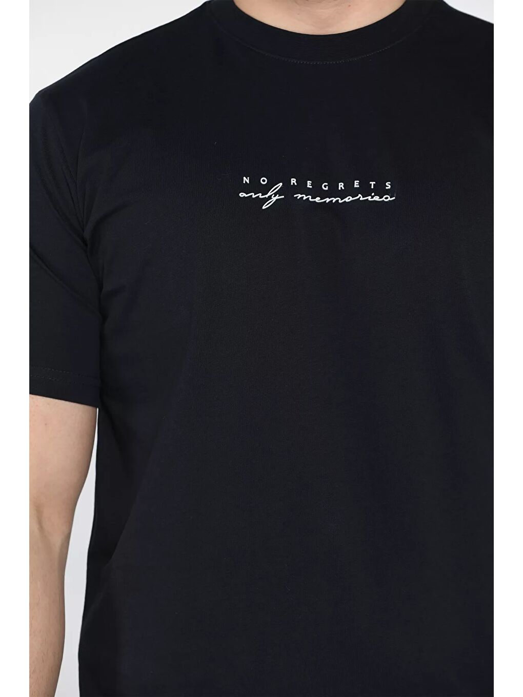 Lacivert Erkek Silikon Kabartma Yazı Baskılı Bisiklet Yaka Tişört-2