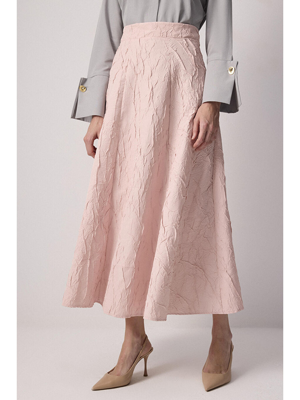 Pembe Jakarlı A Kesim Etek-1