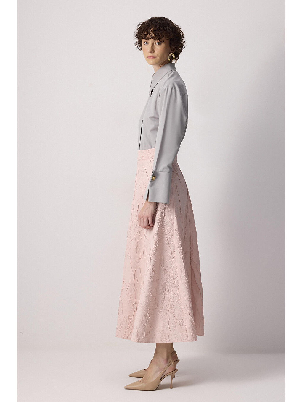 Pembe Jakarlı A Kesim Etek-2