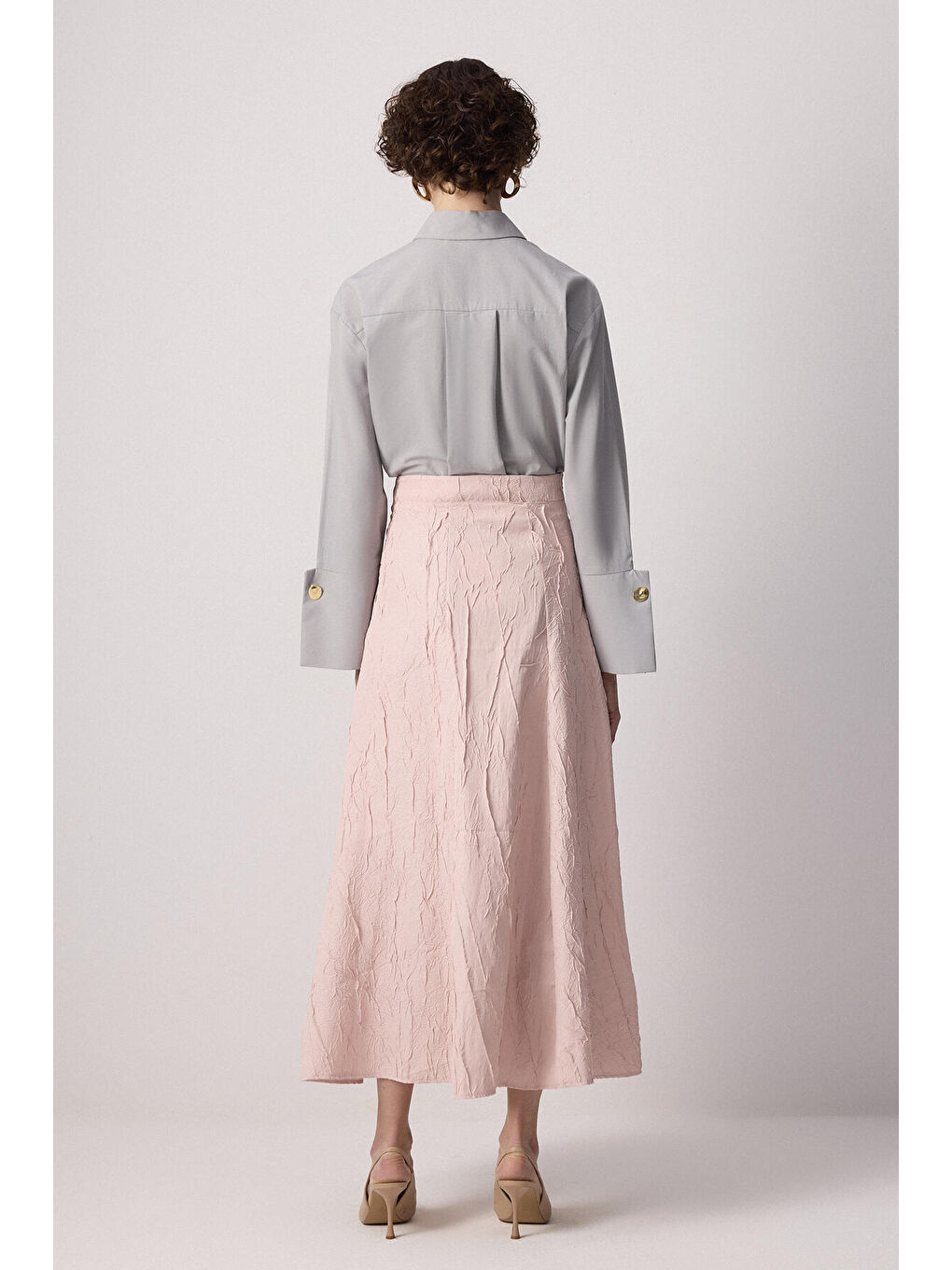 Pembe Jakarlı A Kesim Etek-3