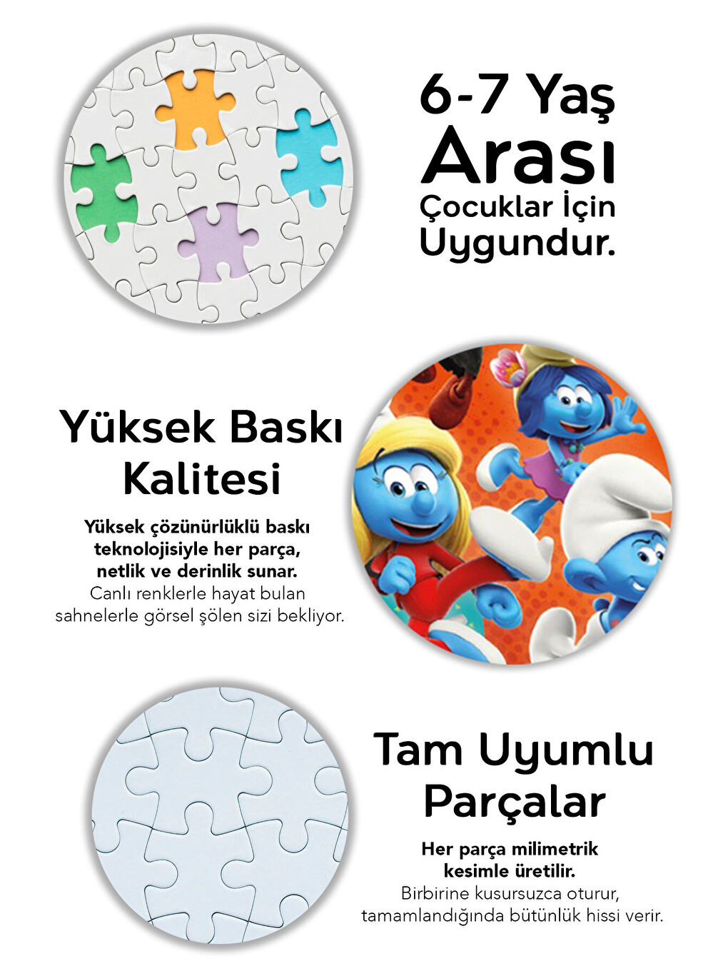 100 Parça Şirinler Puzzle Seti - Çizgi Karakter Figürlü 6-7 Yaş Eğitici Yapboz Seti 34x24 cm-2