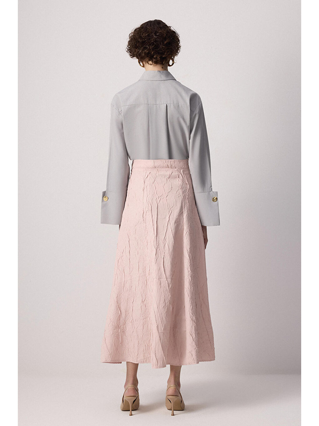 Pembe Jakarlı A Kesim Etek-4