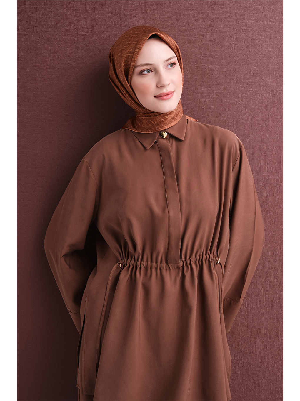 Kahverengi Saf İpek Twill Eşarp 9625d 34-1