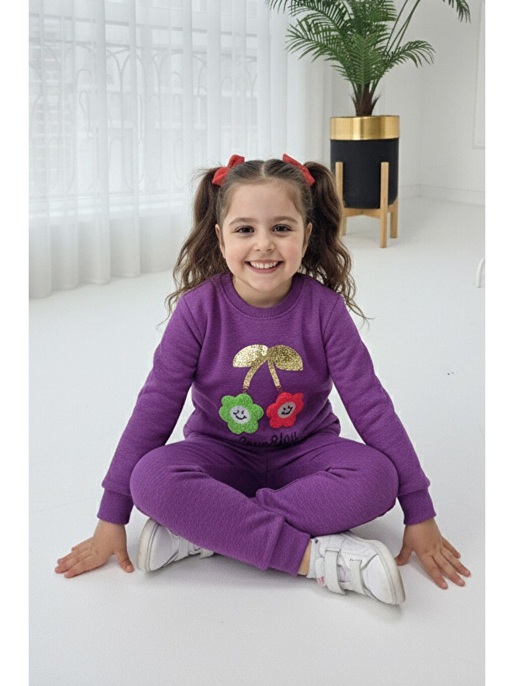 Kız Çocuk Mor Nakışlı İki İplik İkili Takım - 27973-MOR-1