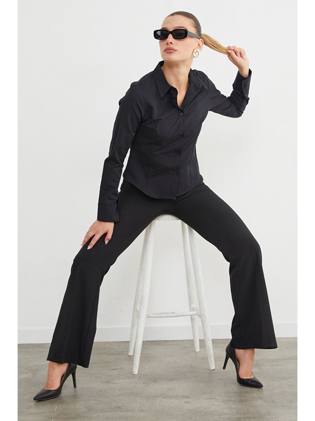 Siyah Basic Pensli Slim Fit Gömlek