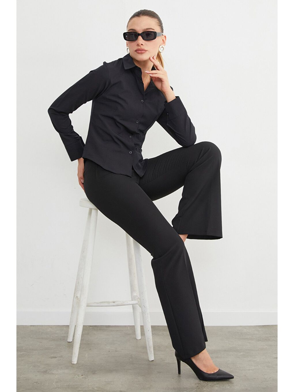 Siyah Basic Pensli Slim Fit Gömlek-1