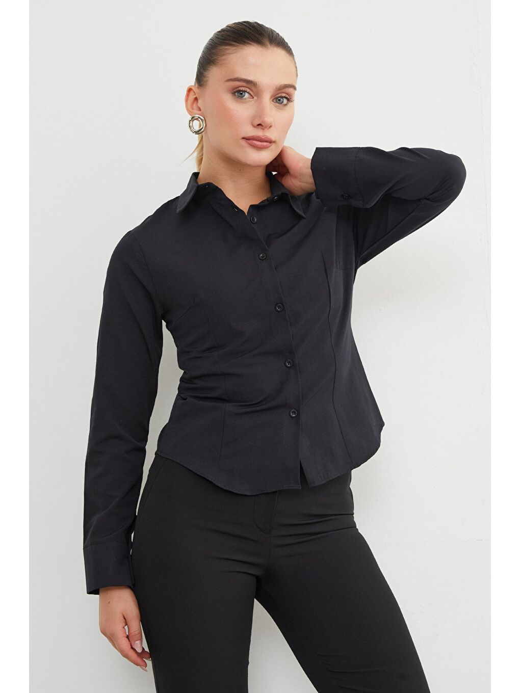 Siyah Basic Pensli Slim Fit Gömlek-2