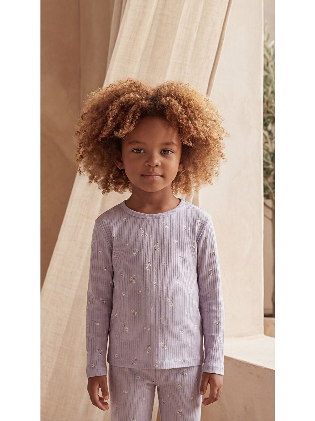 Kız Çocuk Çiçek Desenli Pijama Takımı Mor-1