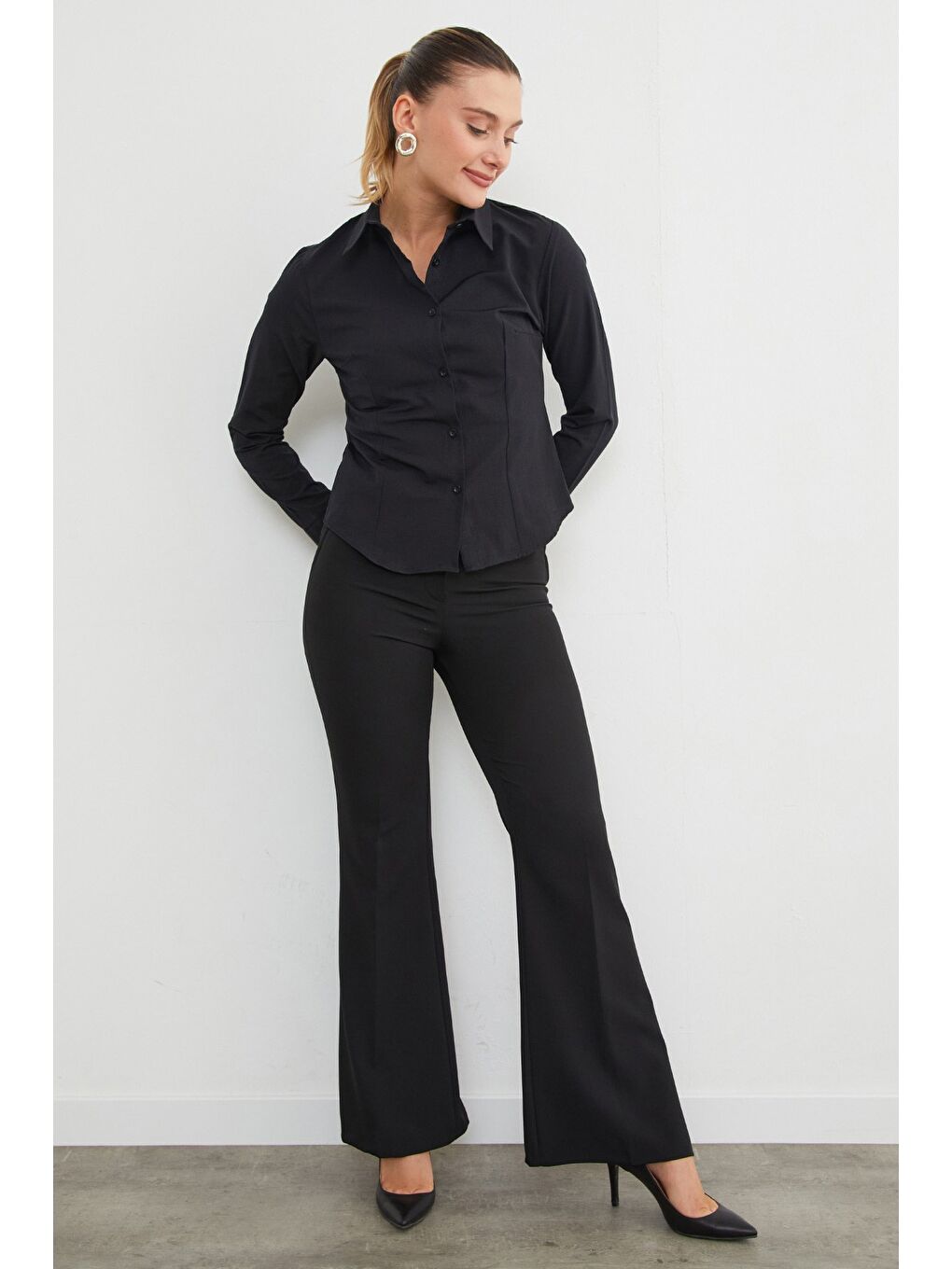 Siyah Basic Pensli Slim Fit Gömlek-3