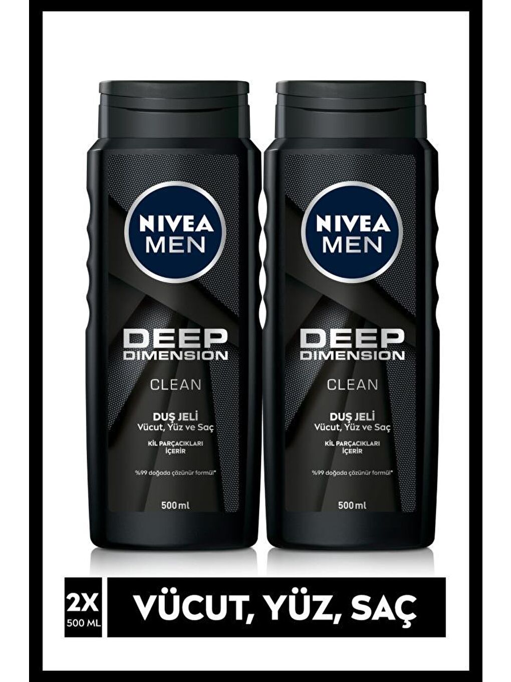 NIVEA Şeffaf Men Deep Dimension Duş Jeli, 500 ml x2 Adet, Saç, Yüz Ve Vücut İçin