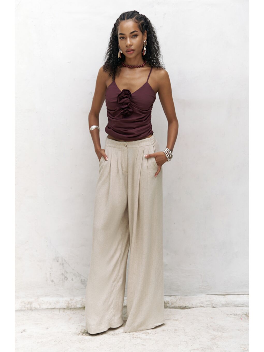 Tia Gül Detay Bordo Crop-1