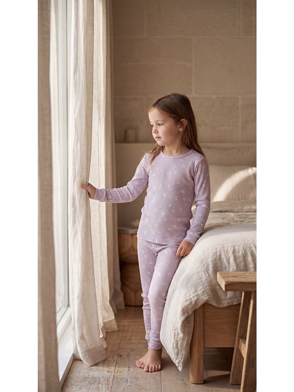 Kız Çocuk Çiçek Desenli Pijama Takımı Mor-2