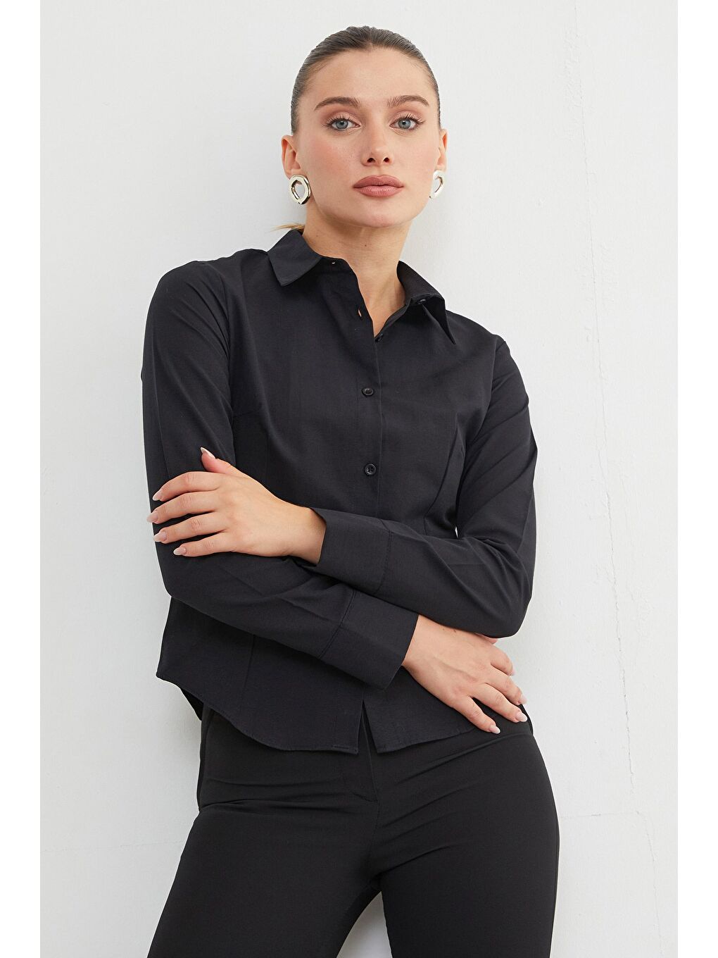 Siyah Basic Pensli Slim Fit Gömlek-4