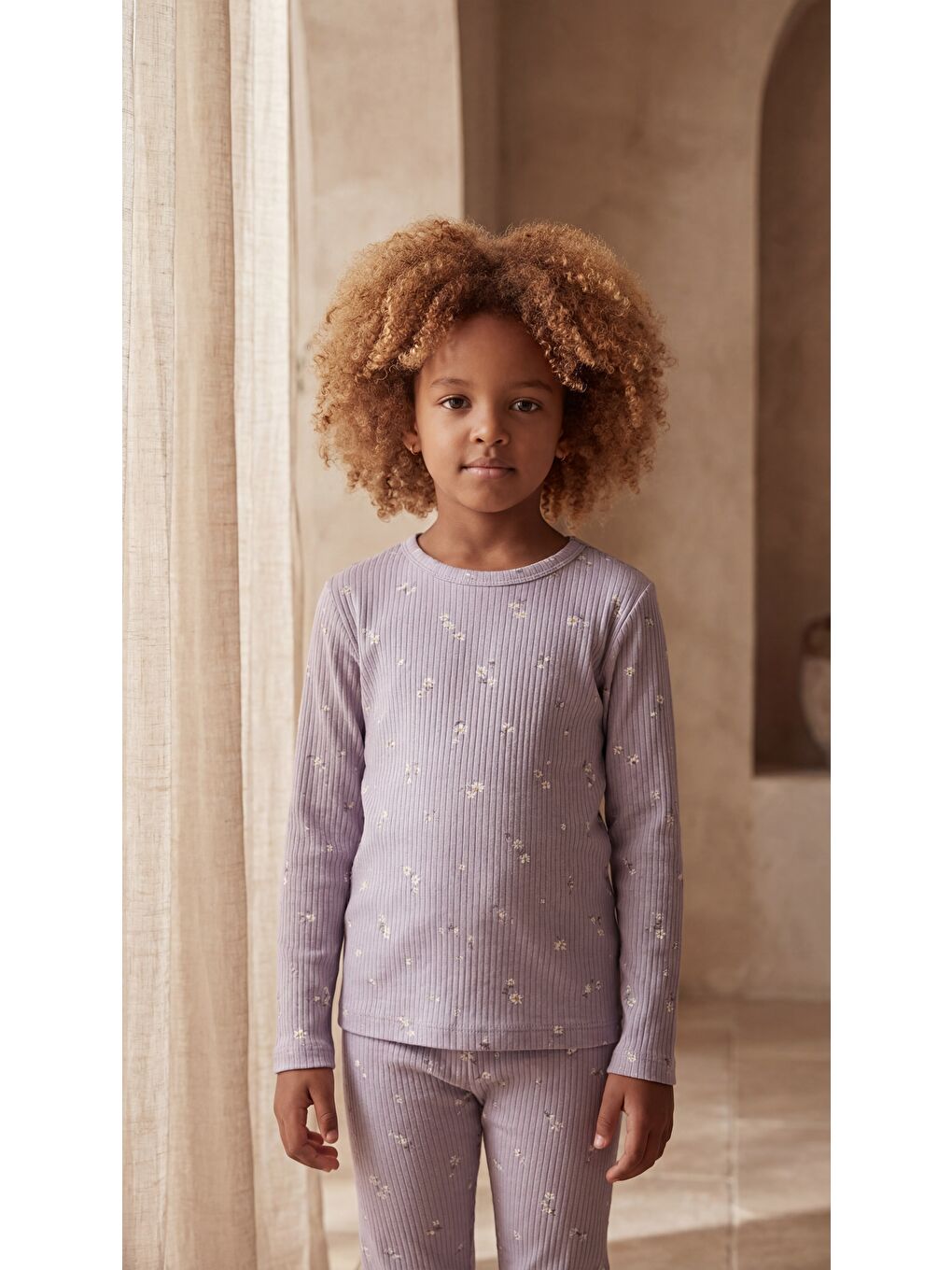 Kız Çocuk Çiçek Desenli Pijama Takımı Mor-4