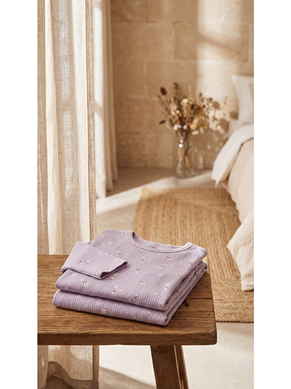 Kız Çocuk Çiçek Desenli Pijama Takımı Mor-5