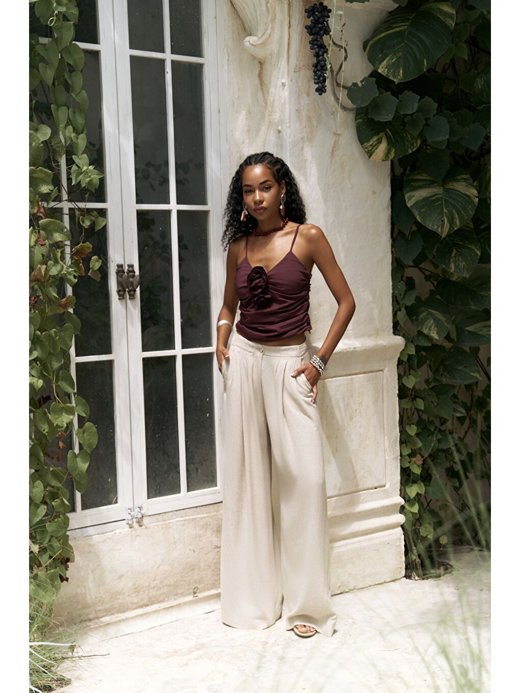 Tia Gül Detay Bordo Crop-4