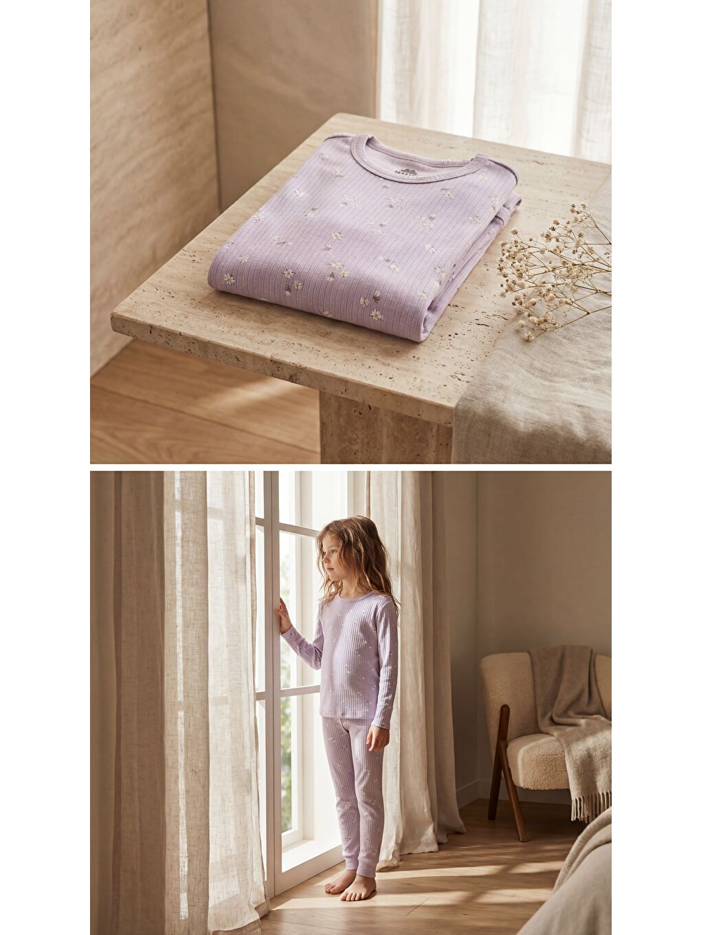 Kız Çocuk Çiçek Desenli Pijama Takımı Mor-6